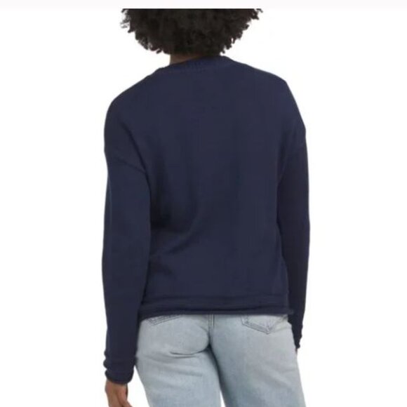 NWT LIFE IS GOOD Navy Strawberry Embroidered Graphic Cotton Pull Over Sweater - Picture 3 of 6